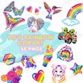 Retro 90s Rainbow Clipart Bundle - 55 PNGs Digital Download