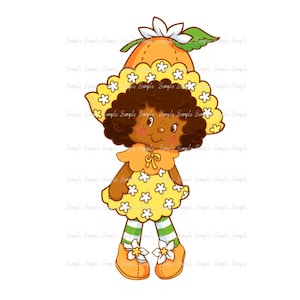 Dibujo gráfico de flor de naranja de los 80, clip art PNG, tazas, decoración de fiesta, arte comestible, adornos para tartas, camisetas retro lindas, chica fresa
