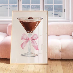 Espresso Martini Print Pink Bow Coquette Room Decor Printable Bar Cart Decor Digital Wall Art Martini Poster Coffee Print Kitchen Wall Art