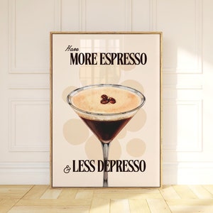 Impresión de espresso martini, impresión de carrito de bar, impresión de arte de pared divertido, decoración de pared de cocina, póster de cóctel de moda, decoración de carrito de bar, regalo de café para ella