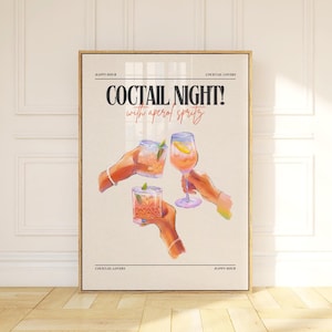 Cartel de cóctel con carrito de bar con impresión de Aperol Spritz, arte de cocina, impresión de Aperol Spritz, arte de pared moderno, arte de pared retro, cartel de bebida exclusiva