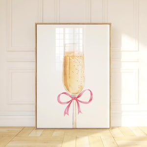 Coquette Bar Cart Print Champagne Print Pink Bow Print Coquette Room Decor Bar Cart Decor Preppy Kitchen Wall Art Cocktail Print Bar Poster