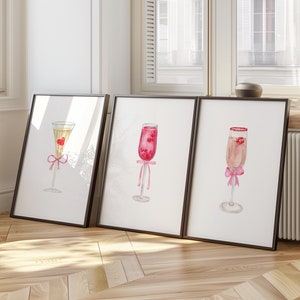 Arte de carrito de bar, decoración de habitación coqueta, arte de pared digital estético minimalista para decoración de bar en casa, arte de pared de 3 piezas, póster de cóctel, decoración de apartamento