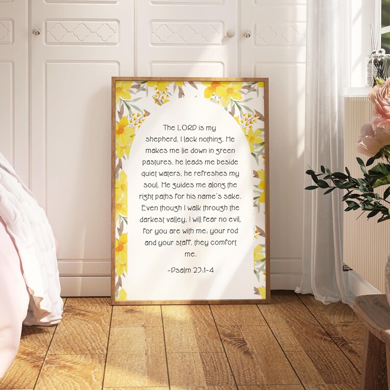 Yellow Floral Christian Wall Art Bible Verse Quote Flower Art for ...