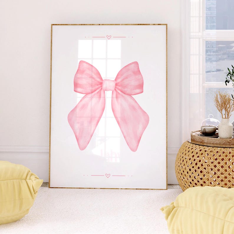 Pink Bow Coquette Room Decor Girl Bedroom Decor Custom Wall Art ...
