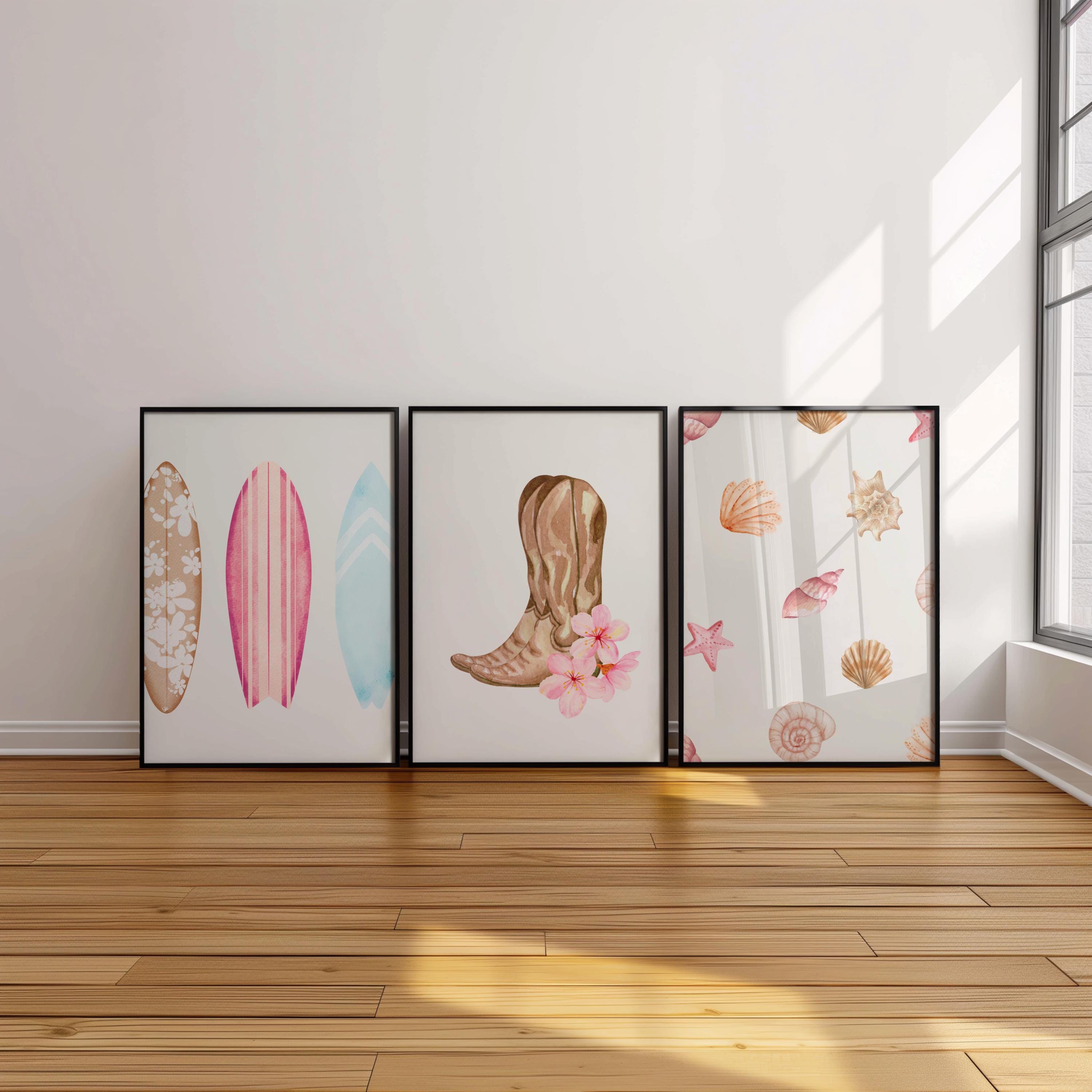 Coastal Cowgirl Decor 3 Piece Wall Art Seashell Beach Wall Art Pink ...