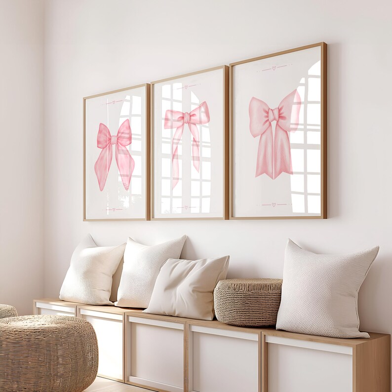 Pink Bow Coquette Room Decor Girl Bedroom Decor Custom Wall Art ...