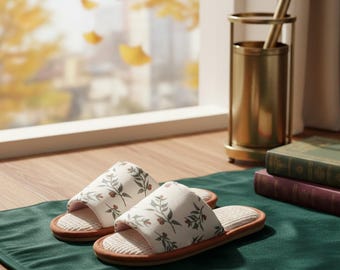 Women's Linen Summer Slippers, Soft Sole Open Toe Indoor Sandals, Non-Slip House Shoes,Breathable Casual Slides, Female Slippers for Indoors