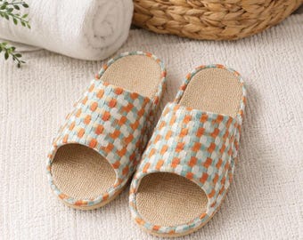 Quiet Nonslip  Linen Slippers for Women, Summer Breathable Sweat-Absorbent Indoor House Shoes, Housewarming Gift