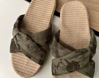 Womens Antibacterial Linen Slide Sandals Spring Summer Indoor Home Footwear Sweat‑Absorbent Odor‑Resistant Non‑Slip Casual Comfort Slippers