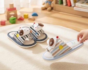 Natural Linen Kids Slippers - Breathable Anti-Slip House Shoes for Toddlers & Big Kids - Cozy Indoor Mules in Pink and Blue