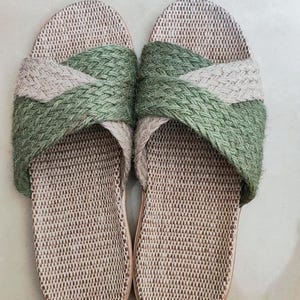 Natural Linen Slippers, Indoor SPA Thai Sandals, Breathable Summer Beach Soles, Comfortable Linen Slippers for Women, Plastic Free Slippers-