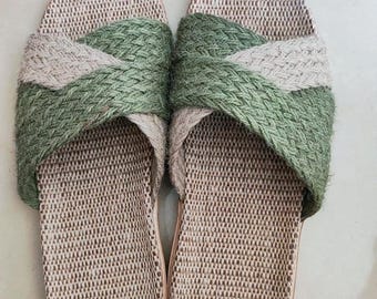 Pantuflas de lino natural, sandalias tailandesas para spa en interiores, suelas transpirables para playa de verano, cómodas pantuflas de lino para mujer, pantuflas sin plástico.