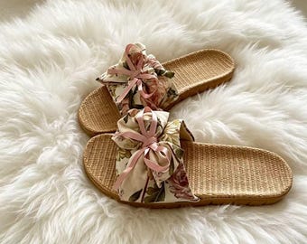 Bohemian Straw Woven Slides, Summer Linen Sandals for Women, Breathable Island Style Beach Slippers, Eco-Friendly Casual Holiday Flip Flops