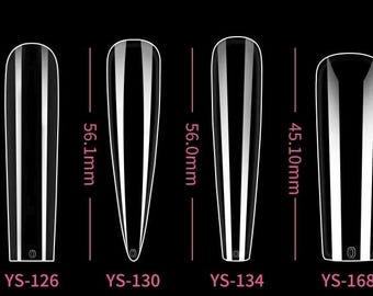 透明つけ爪：240本入り、ロングスティレット、コフィン、スクエア