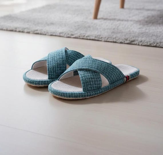 Handmade Linen House Slippers for Women, Breathable Slide Sandals, Arch Support Soft Rubber Sole, Non Slip Indoor Outdoor Summer Shoes