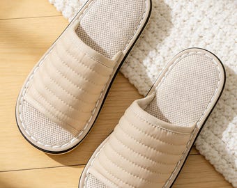 Handmade Linen Sole Slippers | Machine Washable Eco-Friendly House Shoes | Non-Slip Breathable Summer Fall Slides | Pink Navy Beige | 36-43
