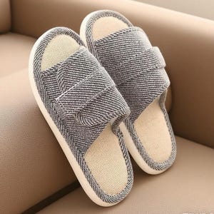 Adjustable Linen Slippers for Swollen Feet - Breathable Summer House Shoes with Non-Slip Sole - Comfortable Footwear for Elderly & Pregnancy