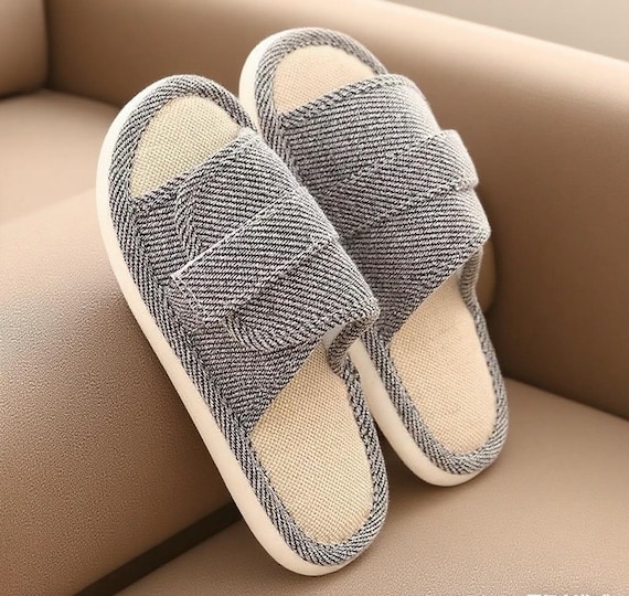 Adjustable Linen Slippers for Swollen Feet - Breathable Summer House Shoes with Non-Slip Sole - Comfortable Footwear for Elderly & Pregnancy