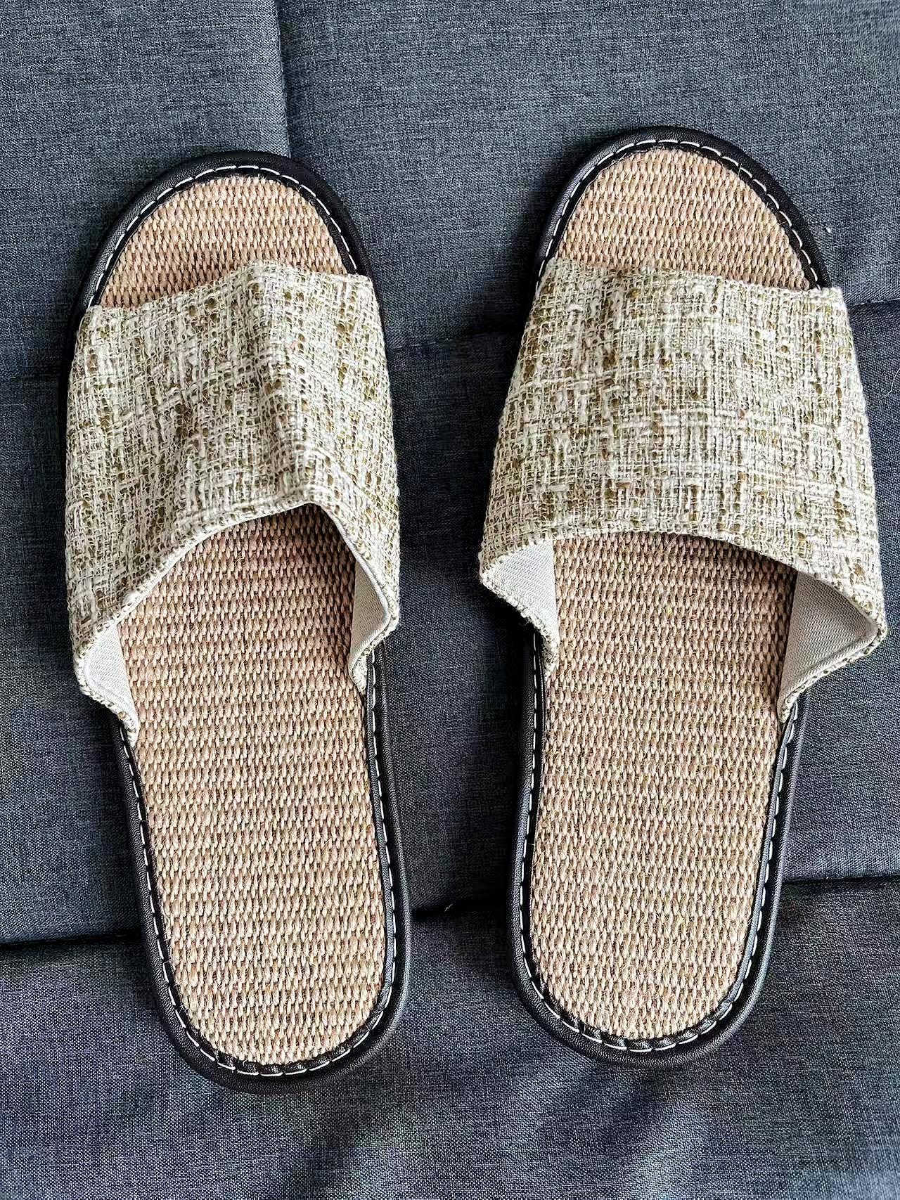 Linen Cotton Summer Slippers for Men, Japanese Tatami Slippers, Raffia Slippers, Soft Sole Indoor House Sandals, Organic Soles, Hemp Sandals