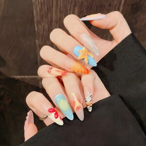 3D Tropical Press On Nails: Hand-Painted Island Holiday Gel Nails