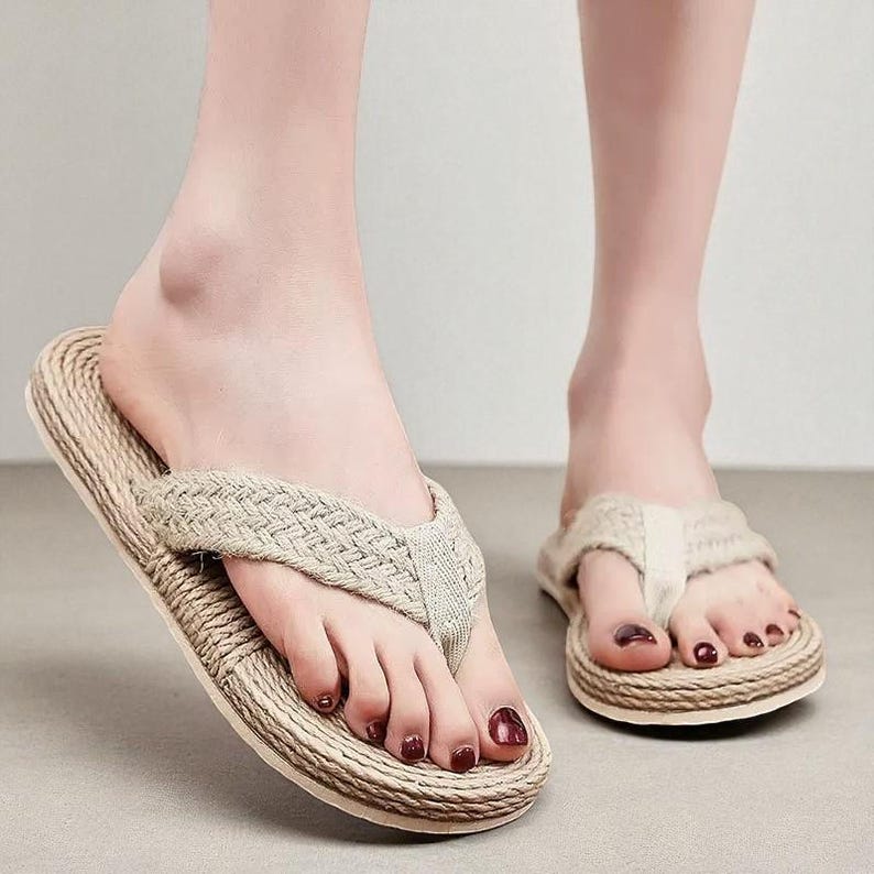 Japońskie sandały unisex z poliuretanu tatami, japonki z rattanu, klapki plażowe boho, wygodne sandały na lato z płaską podeszwą, pantofle z uziemiającymi stopami zdjęcie 10