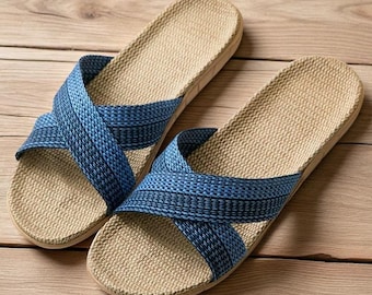 Linen House Slippers: Unisex Summer Slides with Horsehair Accents