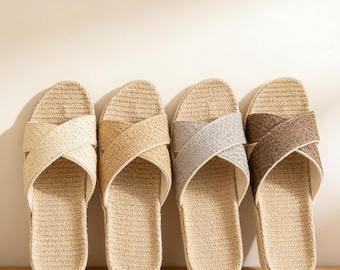 Linen Woven Slippers, Indoor SPA Sandals,Breathable Non-Slip Quiet Indoor House Slippers,Breathable Sandals