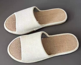 Japanese Linen Slippers for Indoors, Breathable Summer Linen House Shoes, Trendy Linen Soles, Tatami Slippers, Comfortable Indoor Slippers