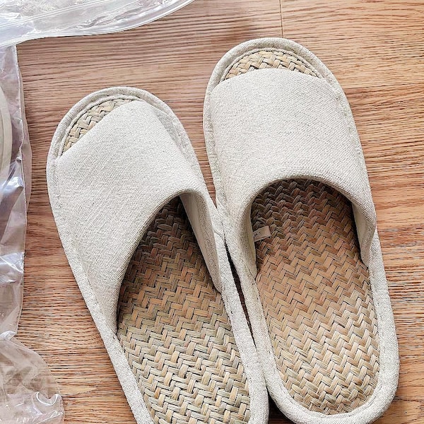 Japanese Malay Grass Slippers - Breathable Open-Toe Summer House Shoes - Natural Linen & Plant Fiber Footwear, Anti-Slip Summer Indoor Sole