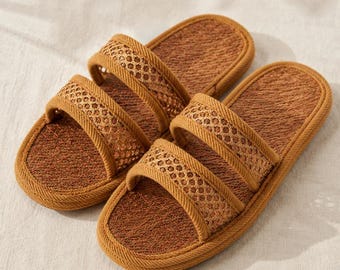 Woven Straw Slippers Natural Fiber Summer Sandals Breathable House Shoes Handmade Style