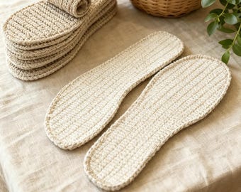 Handmade Crocheted Men's Hemp Insoles | Breathable Natural Foot Cushion | Eco-Friendly Shoe Inserts for Comfort