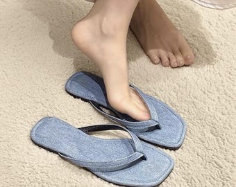 Flip Flops for Women, French Summer Sandals for Girl, Casual Beach Slides for Girls, Sparkling Rhinestone Sandal Slippers, Outdoor Flip flop