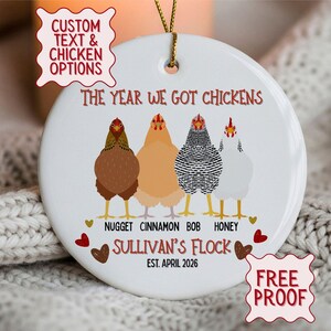 The Year We Got Chickens Ornament Personalized with Family Name and Specific Chicken Breed, Rooster Ornament, Farm Gift, Chicken Family Gift