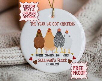 The Year We Got Chickens Ornament Personalized with Family Name and Specific Chicken Breed, Rooster Ornament, Farm Gift, Chicken Family Gift
