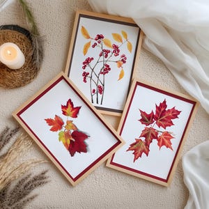 Fall Leaves Botanical Print Trio, Autumn Holiday Hosting Decor, Vintage Maple Leaf Posters, Thanksgiving Dining Room Decor, Digital Download