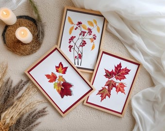 Fall Leaves Botanical Print Trio, Autumn Holiday Hosting Decor, Vintage Maple Leaf Posters, Thanksgiving Dining Room Decor, Digital Download