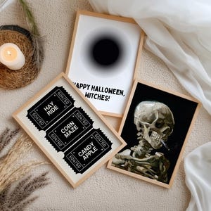 Fall Seasonal Display Halloween Poster Set of 3 Print Spooky Season Holiday Hosting Witchy Decor Skeleton Black Aura Print Fall Bucket List