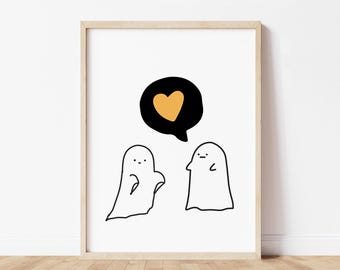 Cute Ghost Print Halloween Poster Funny Ghost Spooky Love Story Halloween Decor Minimalist Style Fall Seasonal Decor Quirky Holiday Hosting