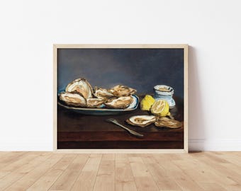 Vintage Oyster Print Still Life Poster Restaurant Wall Art Dining Room Decor Printable Art Manet Painting Culinary Art Coastal Foodie Gift