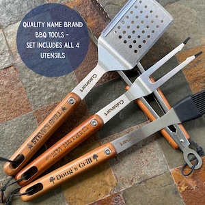 Personalized BBQ Set Game Day Gear Wood Handle Barbecue Tool Tailgating Gift Engraved Grill Master Chef Gift Custom Kitchen Utensil Cooking