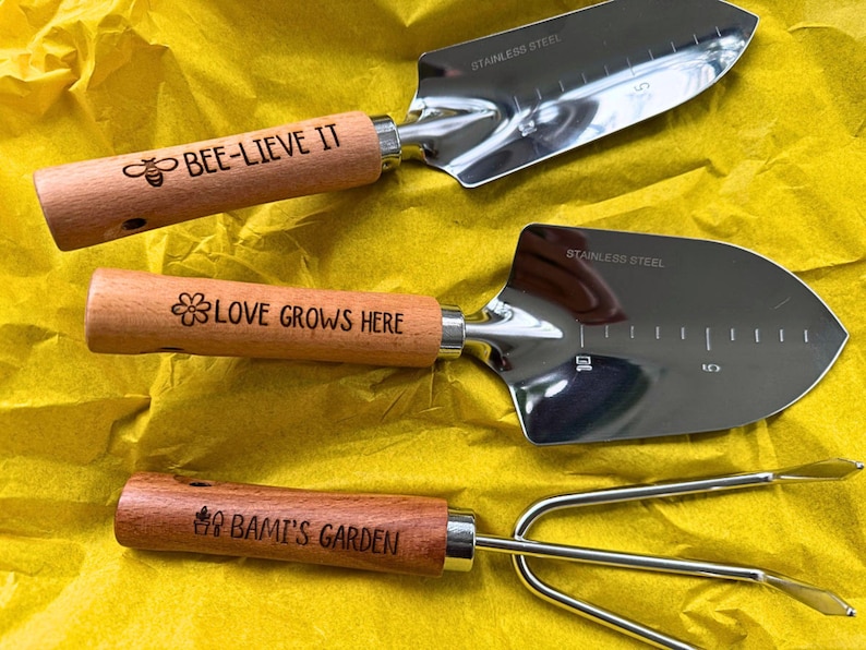 Personalized Gardening Tools Custom Garden Set Gift for Gardeners Wooden Handle Garden Tools Engraved Gift Gardening Present for Mom image 9