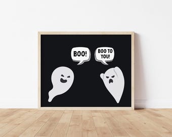 Cute Ghost Wall Art Halloween Decor Kids Room Boo Cartoon Ghost Poster Digital Print Spooky Decoration Minimalist Black and White Nursery