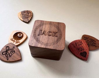 Engraved Guitar Pick Holder Personalized Wooden Guitar Pick Case Custom Valentines Day Gift for Musician Gift for Dad Guitar Player Present