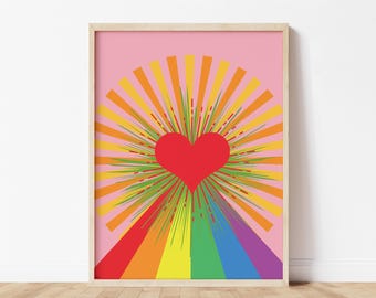 Dopamine Decor Maximalist Aesthetic Wall Art Bright Pink Y2K Wall Decor Rainbow Design Heart Poster Funky Cubicle Decor Printable Valentine