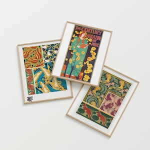 Eclectic Wall Art Set of 3 Art Nouveau Design Triptych Wall Art Maximalist Poster Bedroom Decor Portrait Art Deco Pattern Bright Print Set