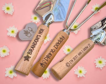 Engraved Gardening Tools, Personalized Set of 3 Wooden Handle Garden Tools, Gardener Gift, Mothers Day Present, Garden Lover Gift for Her