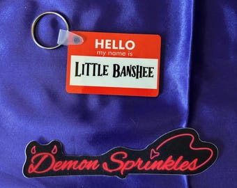 Scythe and Sparrow Inspired Hello My Name Is: Little Banshee- Double sided Keychain- Butcher and Blackbird - Ruinous Trilogy- Dark Romance