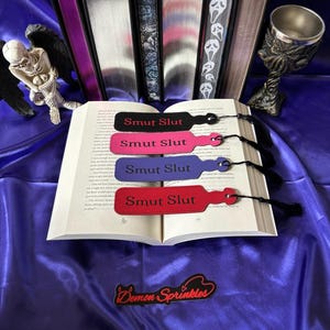 Smut Slut  - Paddle Leatherette Bookmark W/ Tassel - Smutmark - Dark Romance Spicy Reader's Bookmark- Thin boarder