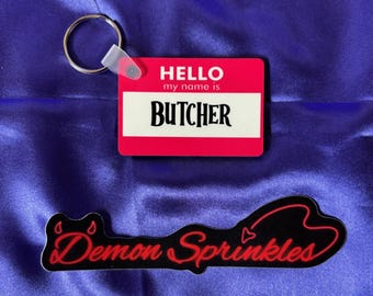 Butcher and Blackbird Inspired Hello My Name Is: Butcher- Double sided Keychain- Butcher and Blackbird - Ruinous Trilogy- Dark Romance